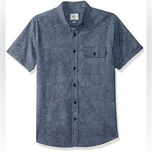 Rip curl palm point short sleeve button down collard shirt navy blue white print